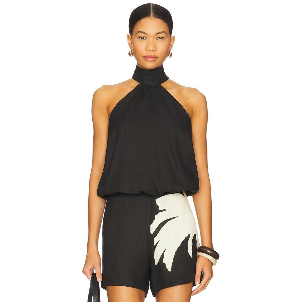 Eugenia Fernandez Arena Top in Solid Black Linen